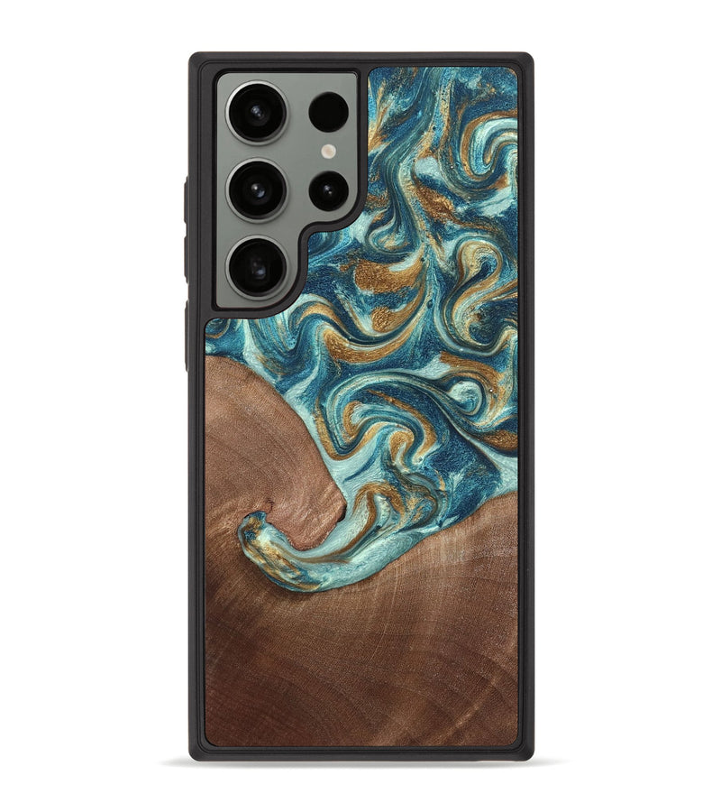 Galaxy S23 Ultra Wood Phone Case - Celine (Teal & Gold, 820571)