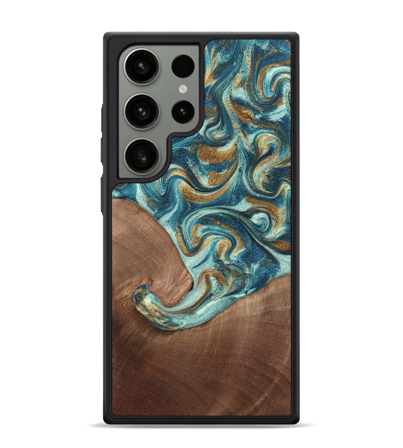 Galaxy S24 Ultra Wood Phone Case - Celine (Teal & Gold, 820571)