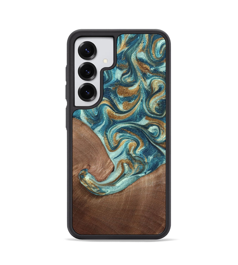 Galaxy S25 Wood Phone Case - Celine (Teal & Gold, 820571)
