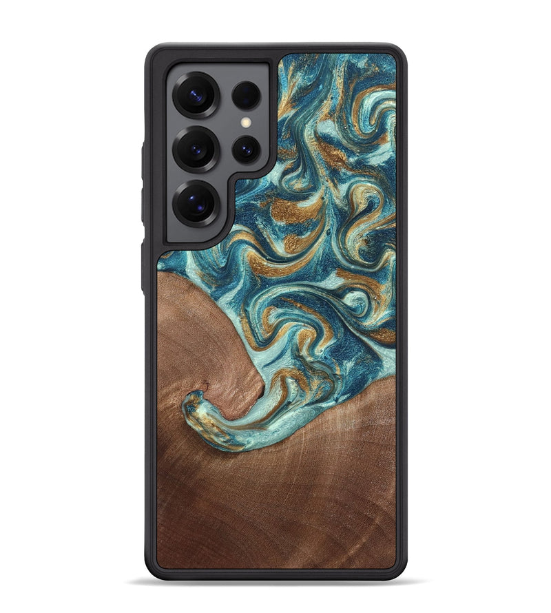 Galaxy S25 Ultra Wood Phone Case - Celine (Teal & Gold, 820571)