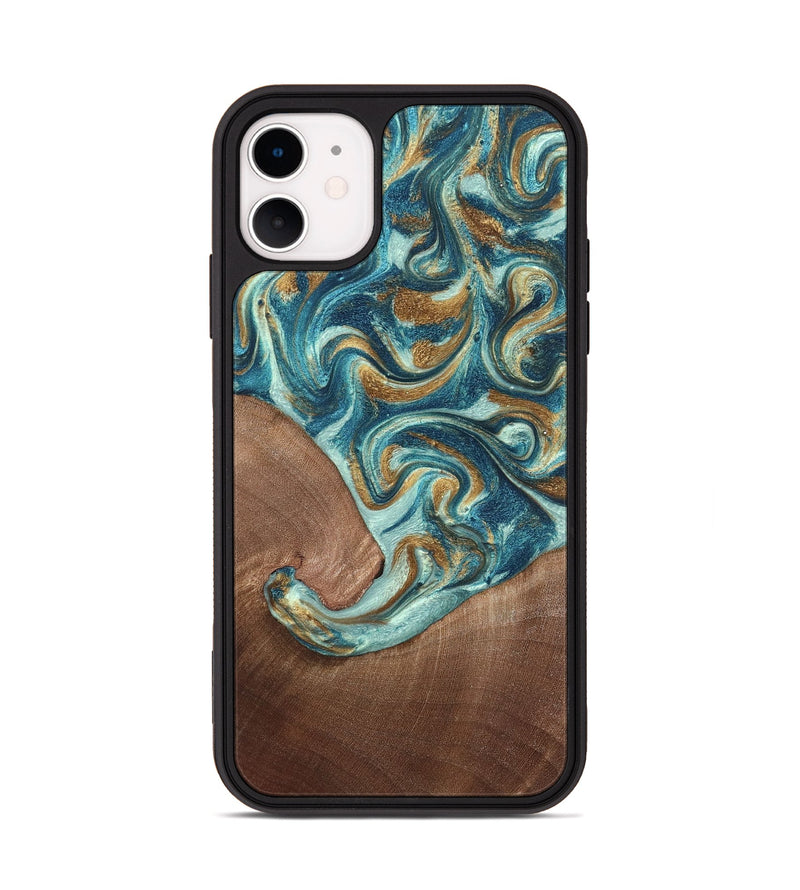 iPhone 11 Wood Phone Case - Celine (Teal & Gold, 820571)