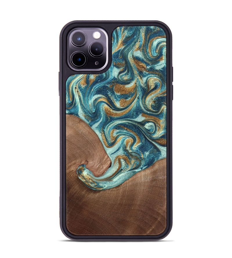 iPhone 11 Pro Max Wood Phone Case - Celine (Teal & Gold, 820571)
