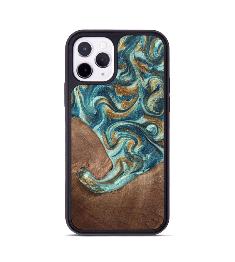 iPhone 11 Pro Wood Phone Case - Celine (Teal & Gold, 820571)