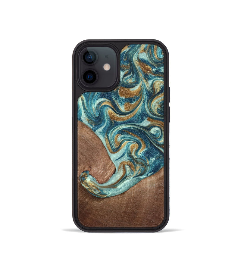 iPhone 12 mini Wood Phone Case - Celine (Teal & Gold, 820571)