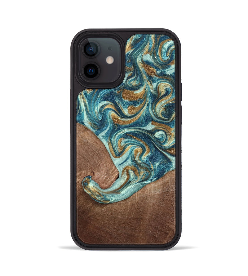 iPhone 12 Wood Phone Case - Celine (Teal & Gold, 820571)