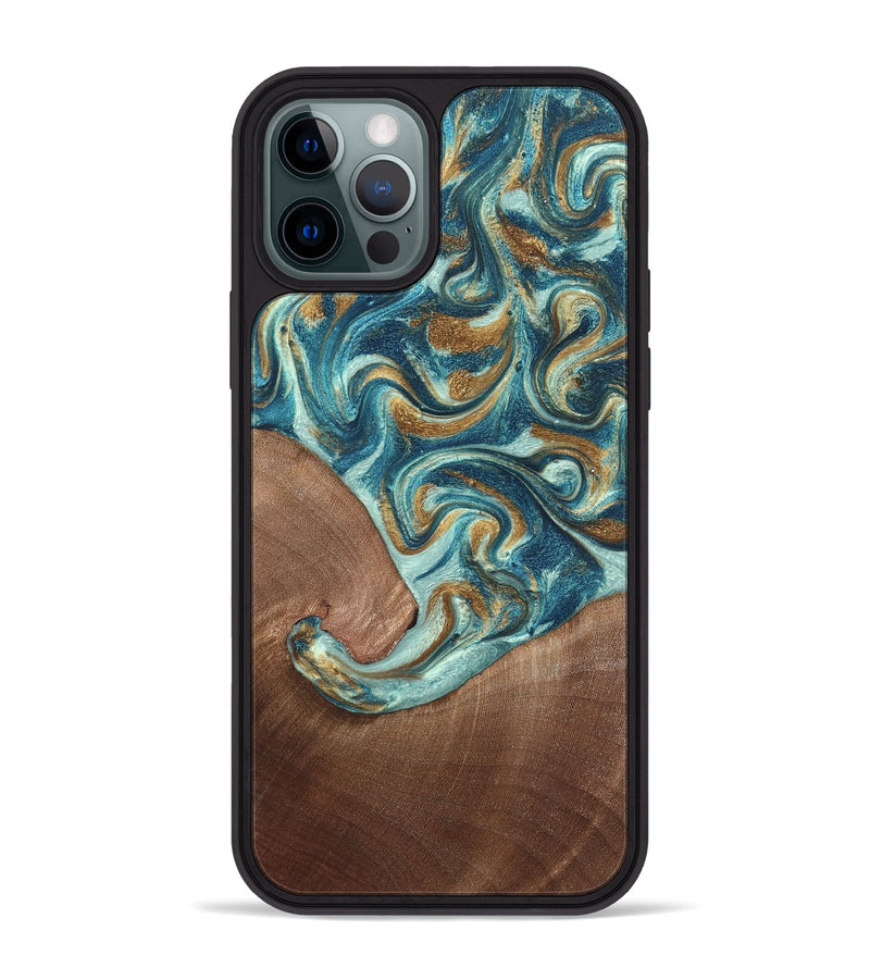 iPhone 12 Pro Max Wood Phone Case - Celine (Teal & Gold, 820571)