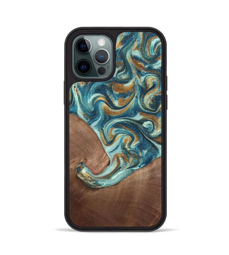 iPhone 12 Pro Wood Phone Case - Celine (Teal & Gold, 820571)