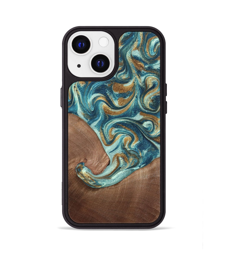 iPhone 13 Wood Phone Case - Celine (Teal & Gold, 820571)