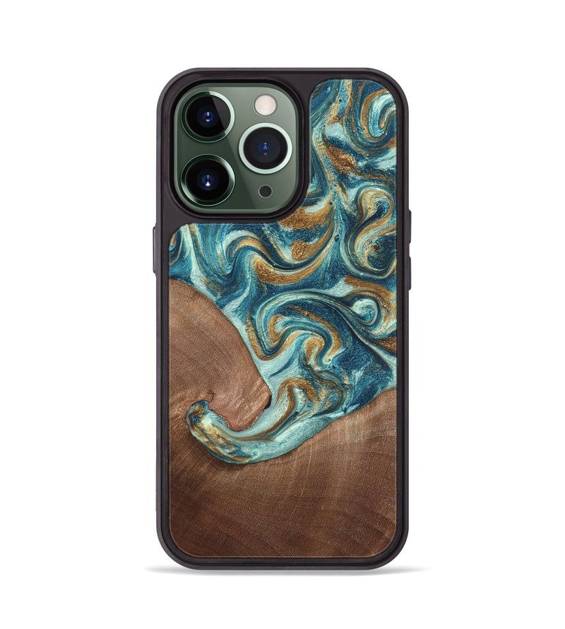 iPhone 13 Pro Wood Phone Case - Celine (Teal & Gold, 820571)