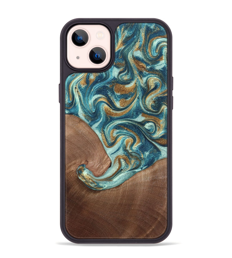 iPhone 14 Plus Wood Phone Case - Celine (Teal & Gold, 820571)