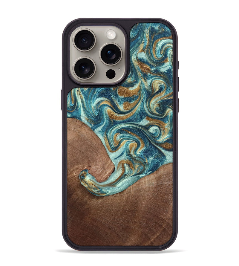 iPhone 15 Pro Max Wood Phone Case - Celine (Teal & Gold, 820571)