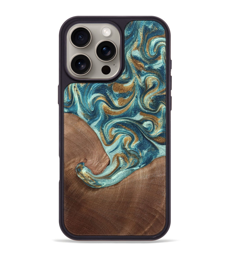 iPhone 16 Pro Max Wood Phone Case - Celine (Teal & Gold, 820571)