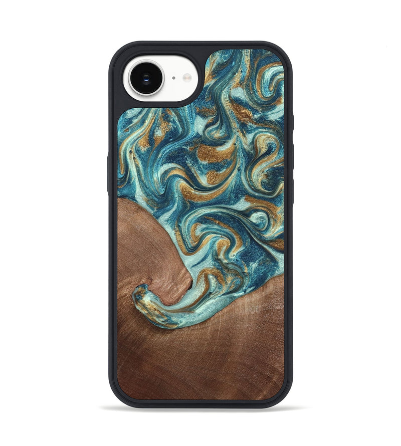 iPhone 16e Wood Phone Case - Celine (Teal & Gold, 820571)