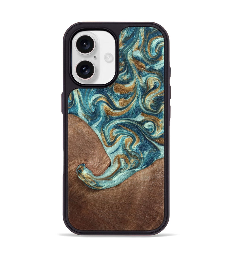 iPhone 17 Wood Phone Case - Celine (Teal & Gold, 820571)