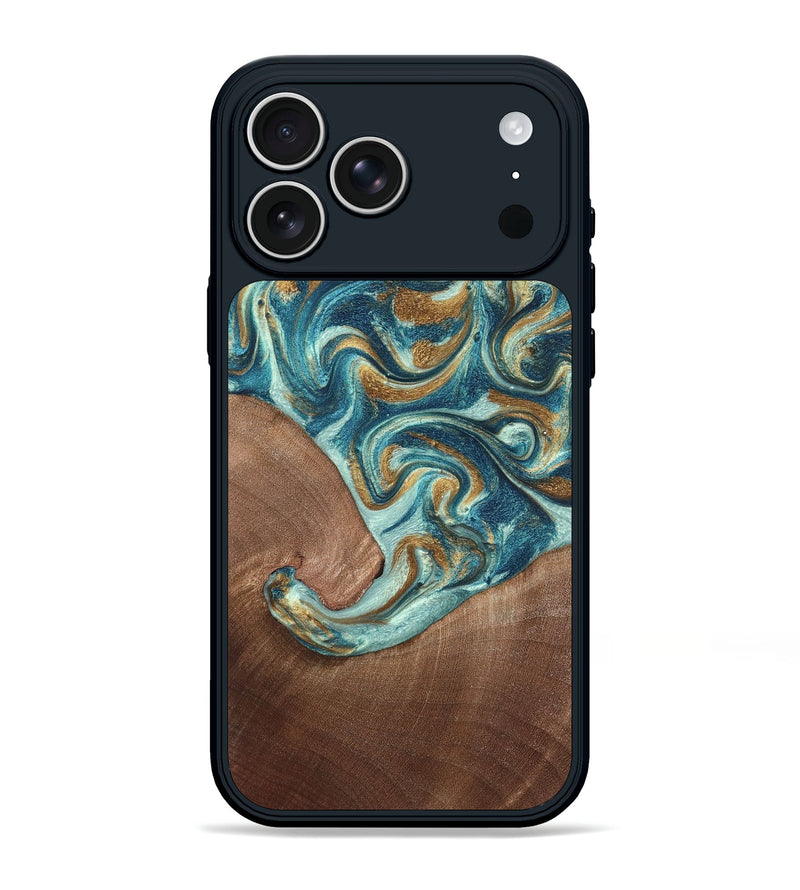 iPhone 17 Pro Max Wood Phone Case - Celine (Teal & Gold, 820571)