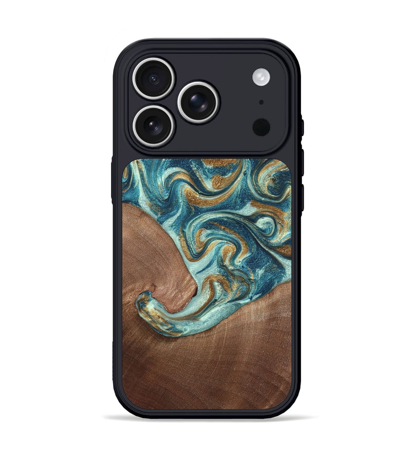 iPhone 17 Pro Wood Phone Case - Celine (Teal & Gold, 820571)