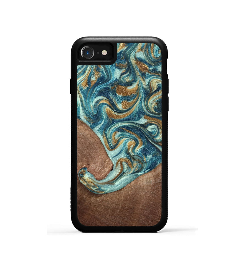 iPhone SE Wood Phone Case - Celine (Teal & Gold, 820571)