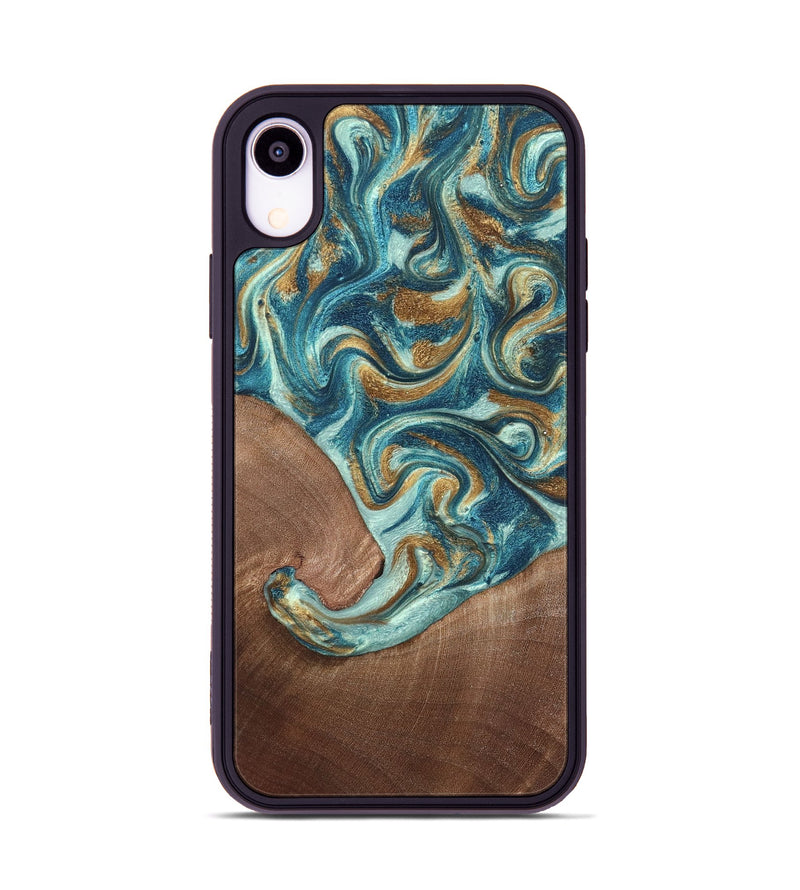 iPhone Xr Wood Phone Case - Celine (Teal & Gold, 820571)