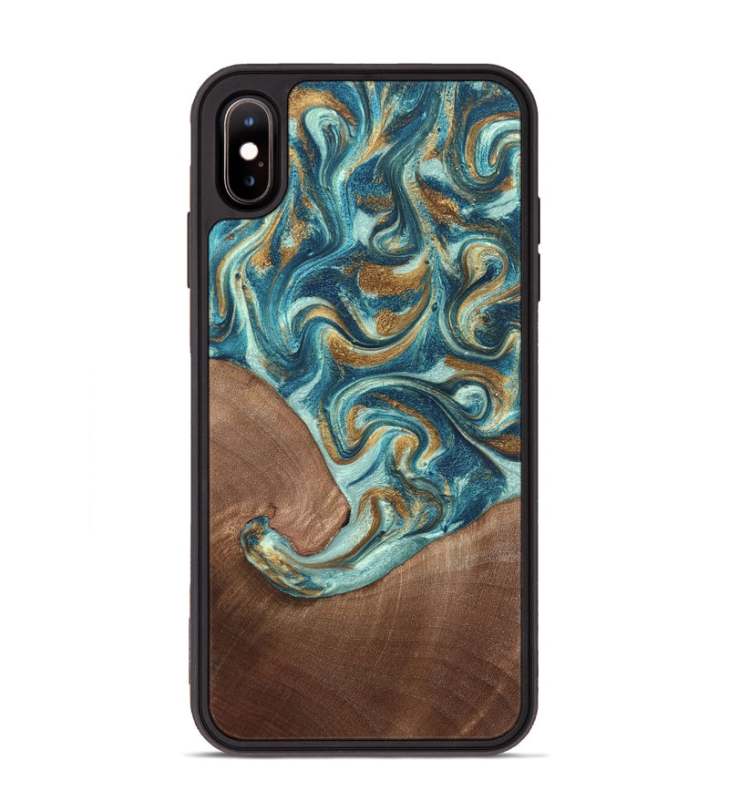 iPhone Xs Max Wood Phone Case - Celine (Teal & Gold, 820571)