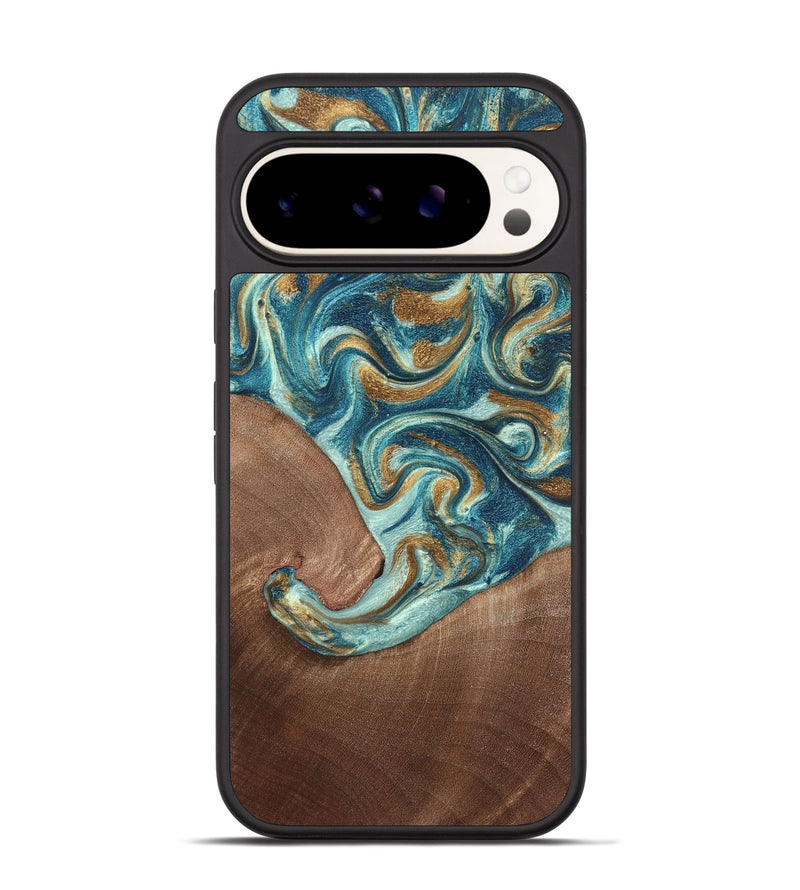 Pixel 9 Pro Wood Phone Case - Celine (Teal & Gold, 820571)
