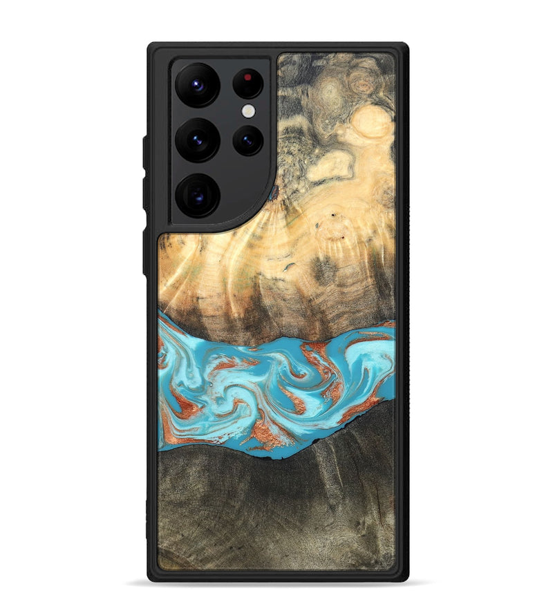 Galaxy S22 Ultra Wood Phone Case - Margo (Teal & Gold, 820573)