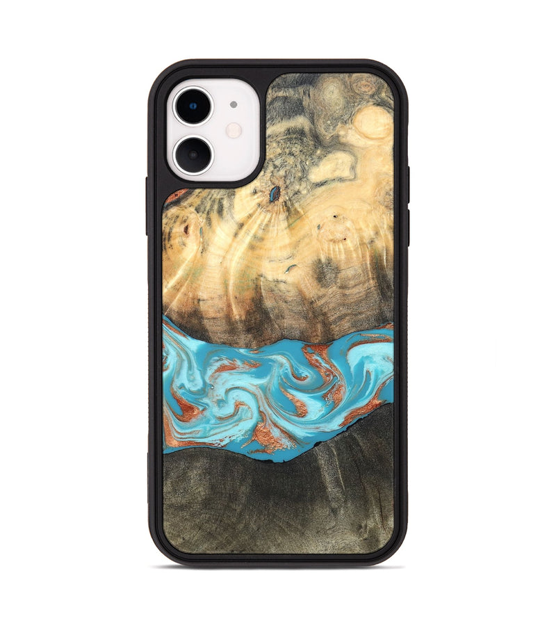 iPhone 11 Wood Phone Case - Margo (Teal & Gold, 820573)