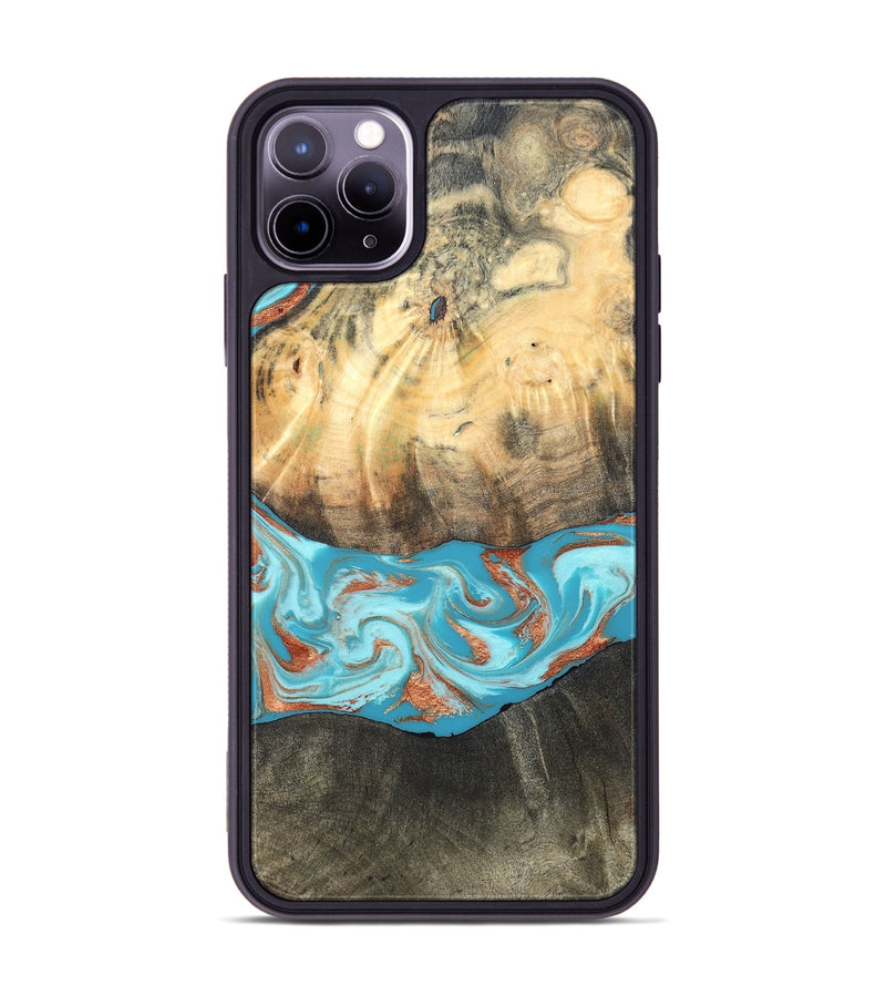 iPhone 11 Pro Max Wood Phone Case - Margo (Teal & Gold, 820573)