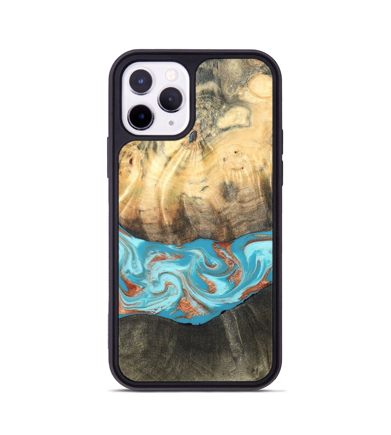 iPhone 11 Pro Wood Phone Case - Margo (Teal & Gold, 820573)