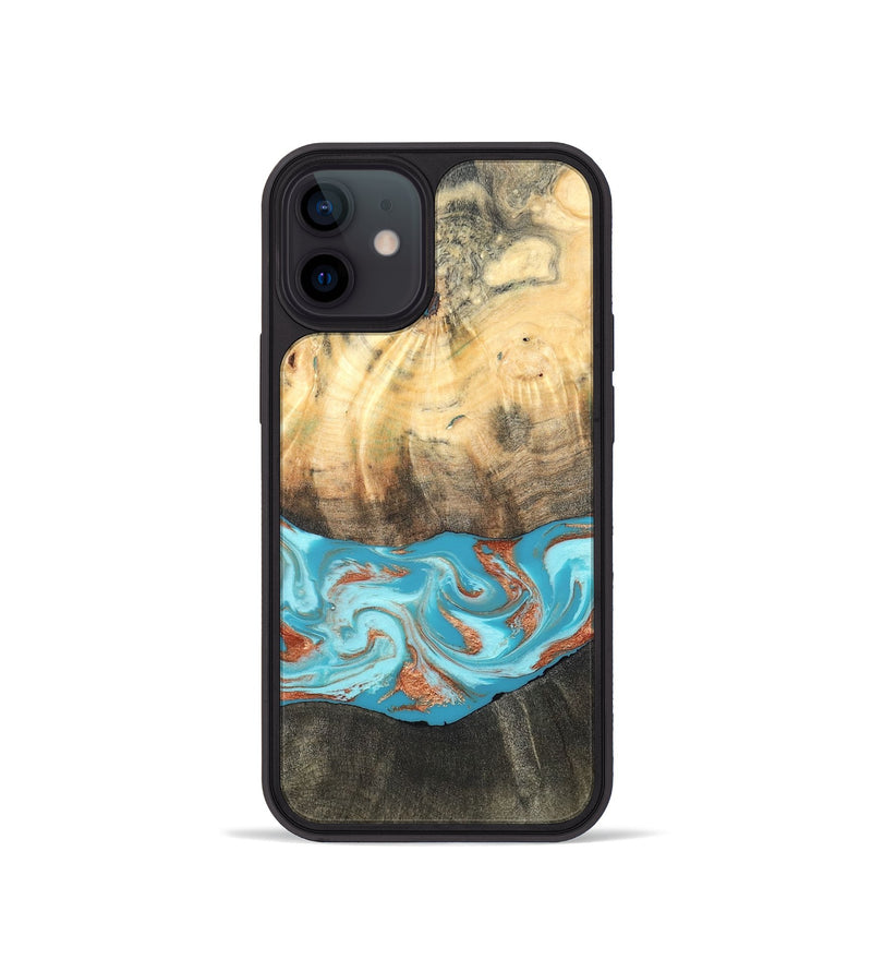 iPhone 12 mini Wood Phone Case - Margo (Teal & Gold, 820573)
