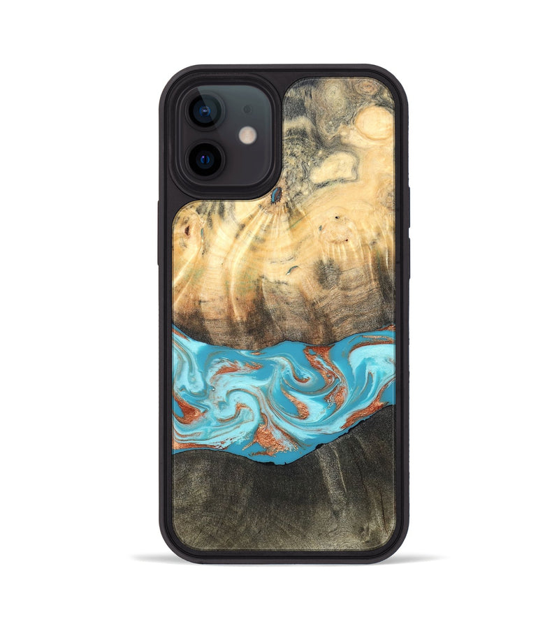 iPhone 12 Wood Phone Case - Margo (Teal & Gold, 820573)