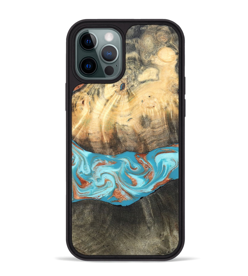 iPhone 12 Pro Max Wood Phone Case - Margo (Teal & Gold, 820573)