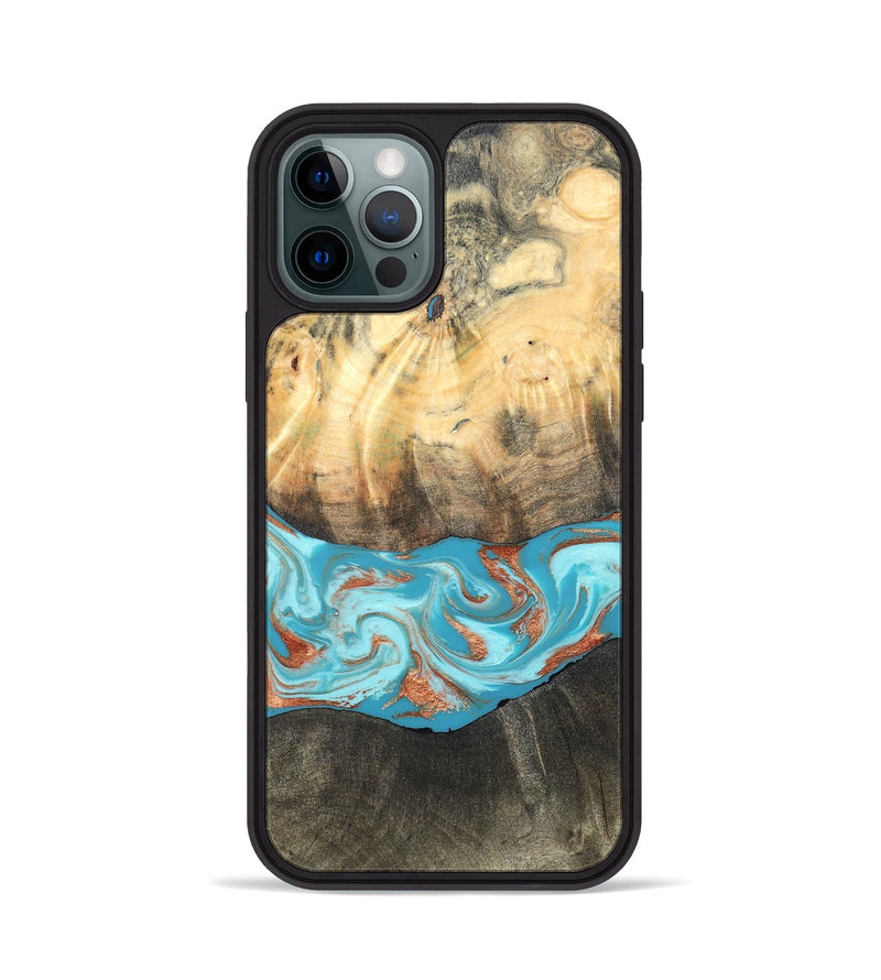 iPhone 12 Pro Wood Phone Case - Margo (Teal & Gold, 820573)