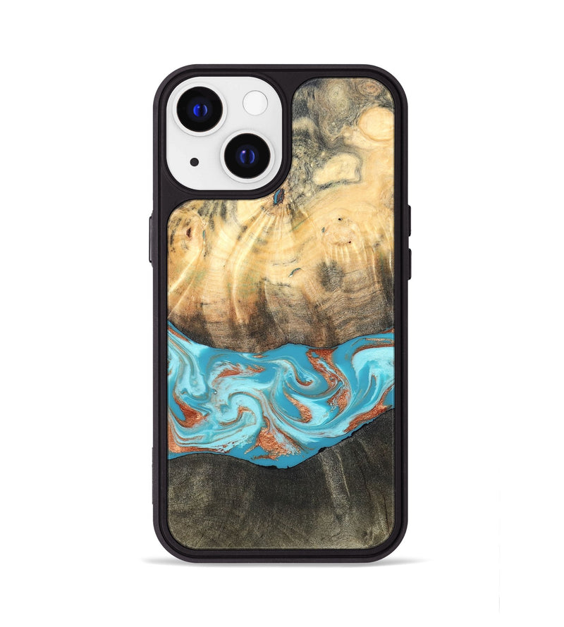 iPhone 13 Wood Phone Case - Margo (Teal & Gold, 820573)