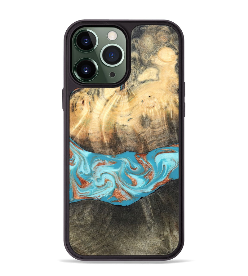 iPhone 13 Pro Max Wood Phone Case - Margo (Teal & Gold, 820573)
