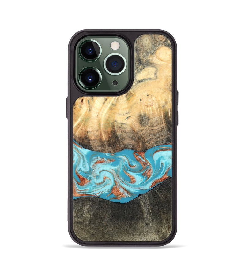 iPhone 13 Pro Wood Phone Case - Margo (Teal & Gold, 820573)