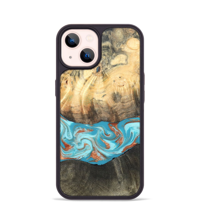 iPhone 14 Wood Phone Case - Margo (Teal & Gold, 820573)
