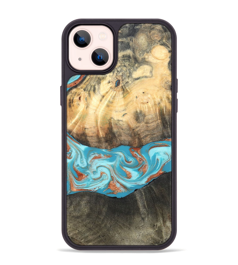 iPhone 14 Plus Wood Phone Case - Margo (Teal & Gold, 820573)