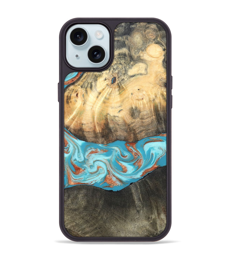 iPhone 15 Plus Wood Phone Case - Margo (Teal & Gold, 820573)