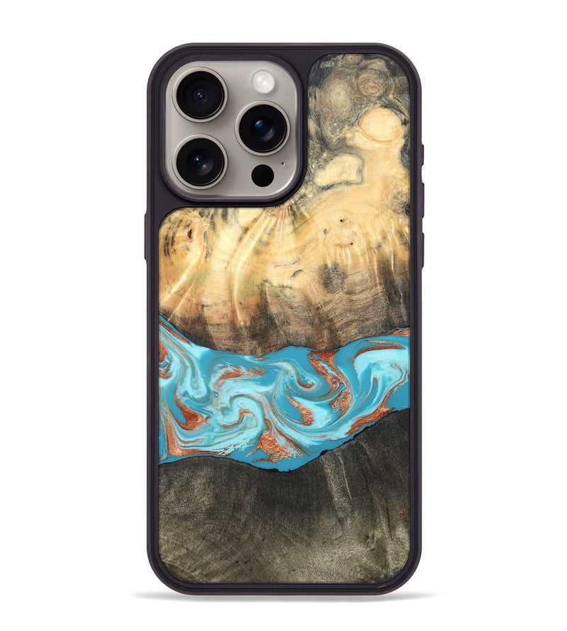 iPhone 15 Pro Max Wood Phone Case - Margo (Teal & Gold, 820573)