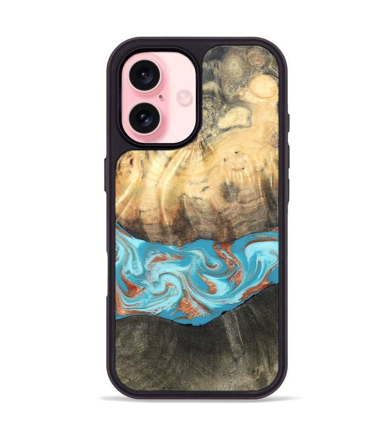 iPhone 16 Wood Phone Case - Margo (Teal & Gold, 820573)