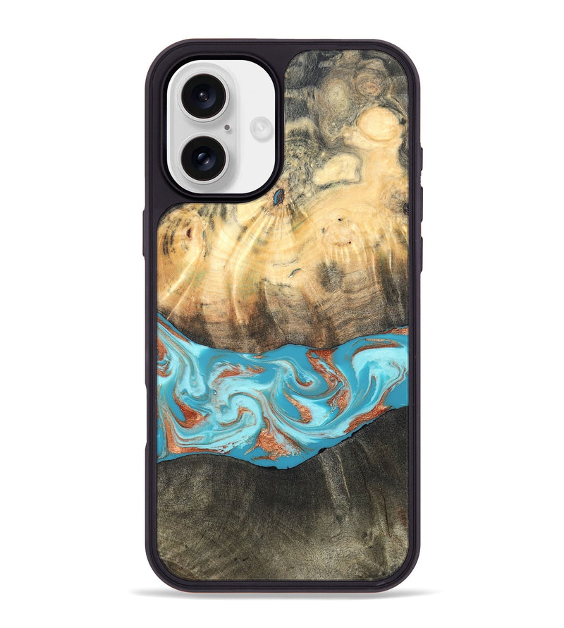 iPhone 16 Plus Wood Phone Case - Margo (Teal & Gold, 820573)