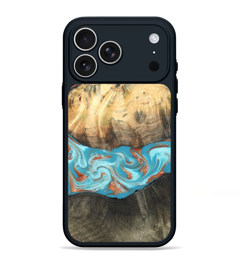 iPhone 17 Pro Max Wood Phone Case - Margo (Teal & Gold, 820573)