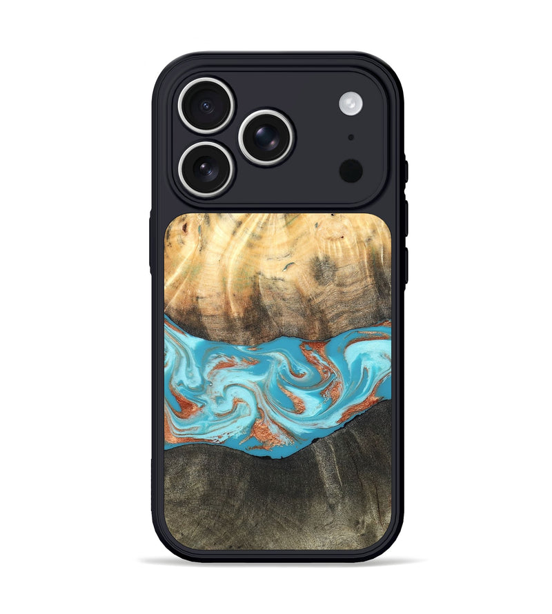 iPhone 17 Pro Wood Phone Case - Margo (Teal & Gold, 820573)