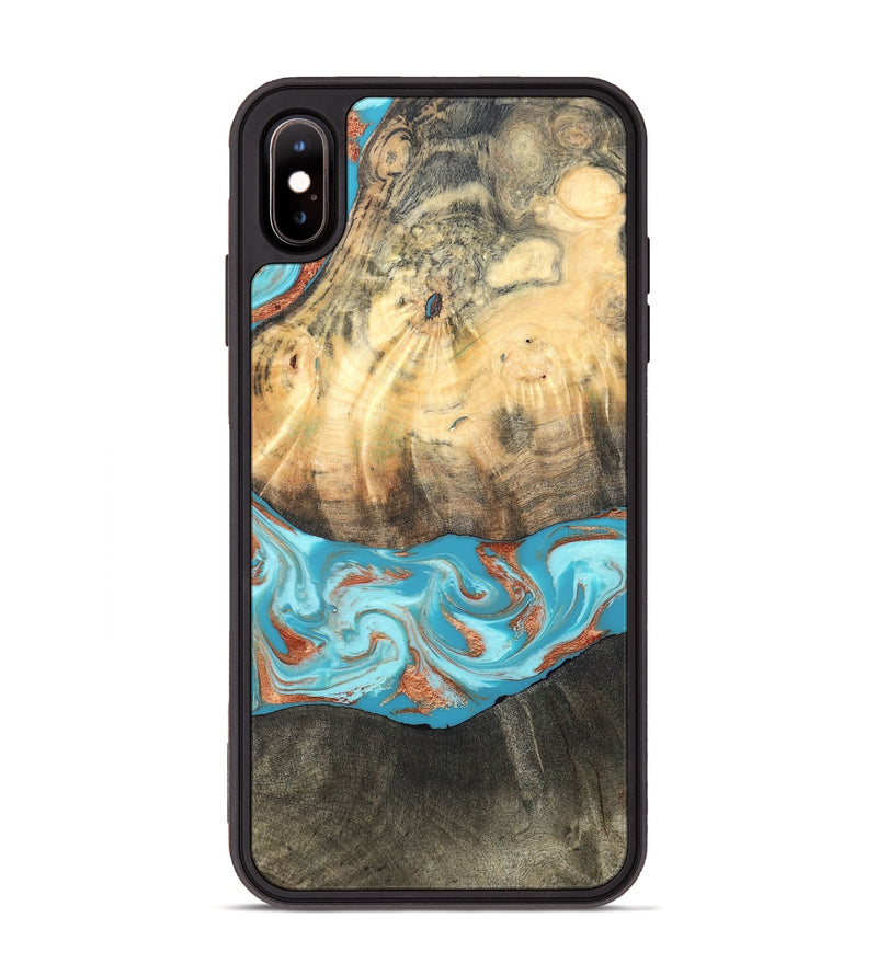 iPhone Xs Max Wood Phone Case - Margo (Teal & Gold, 820573)