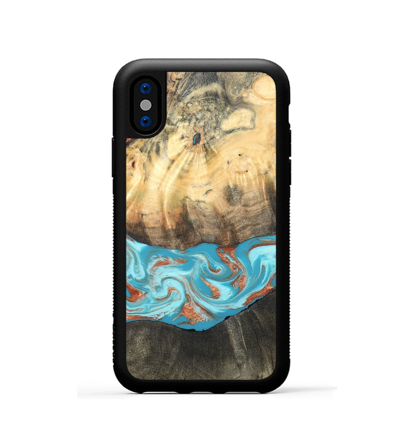 iPhone Xs Wood Phone Case - Margo (Teal & Gold, 820573)
