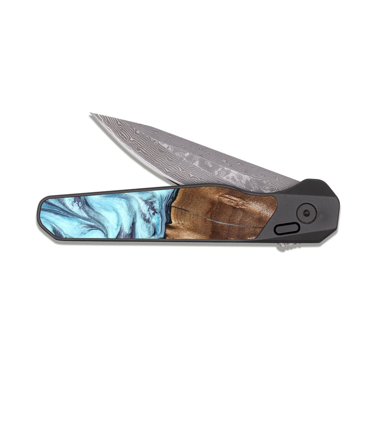 EDC Dark Damascus Wood Pocket Knife - Jaidyn (Blue, 820636)