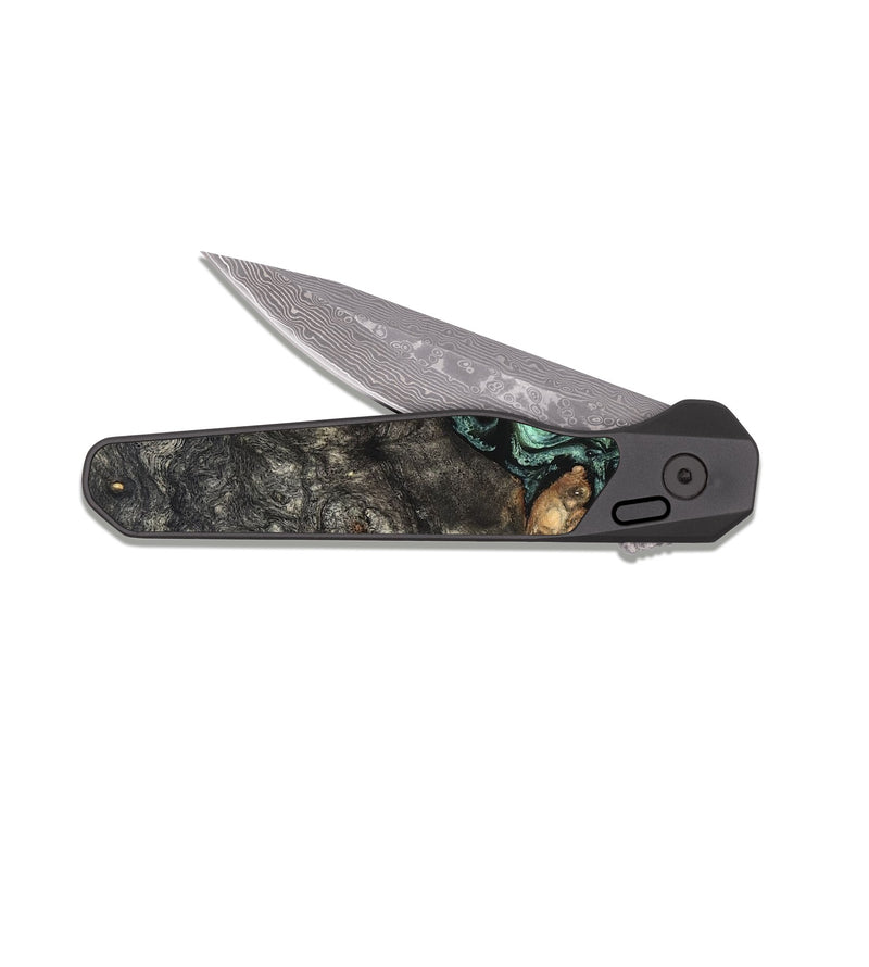 EDC Dark Damascus Wood Pocket Knife - Kallie (Green, 820642)