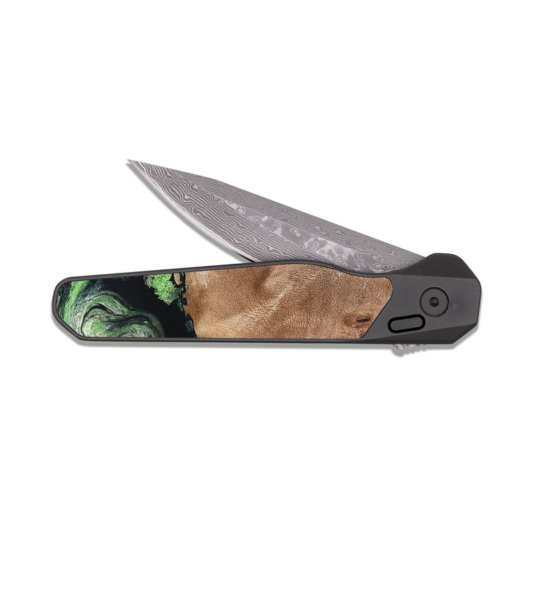 EDC Dark Damascus Wood Pocket Knife - Olin (Green, 820649)