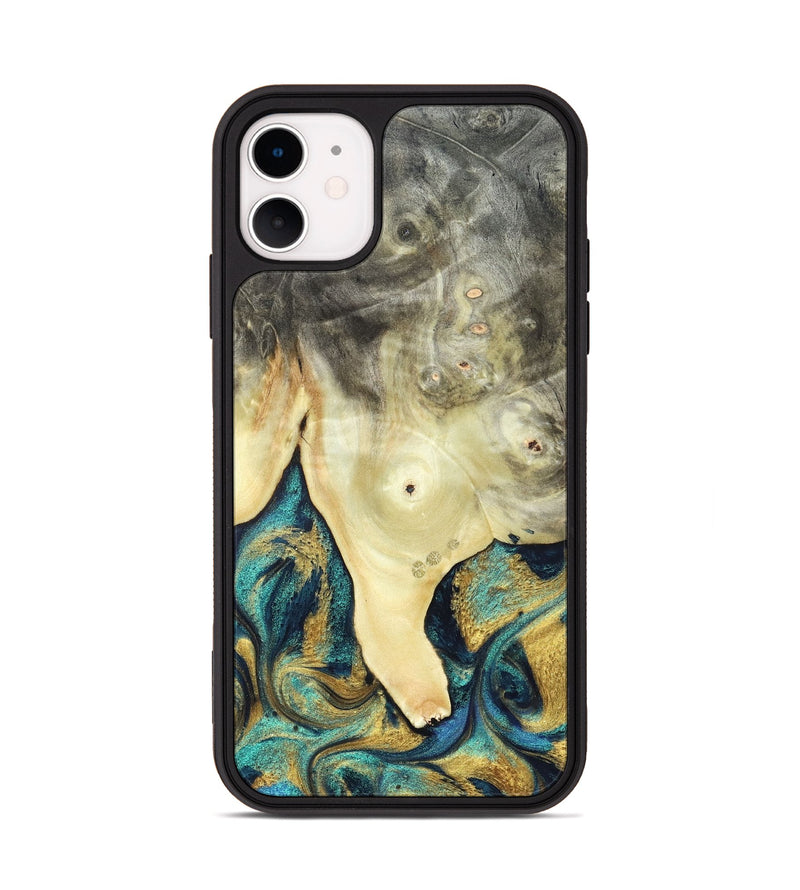 iPhone 11 Wood Phone Case - Tawnya (Teal & Gold, 820653)