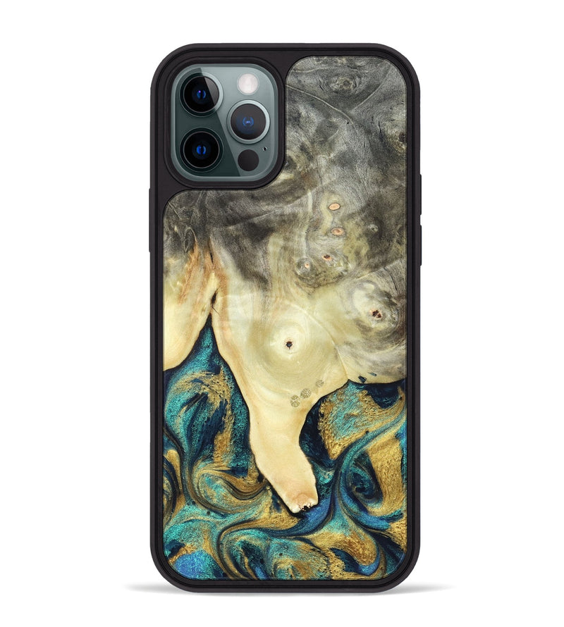 iPhone 12 Pro Max Wood Phone Case - Tawnya (Teal & Gold, 820653)